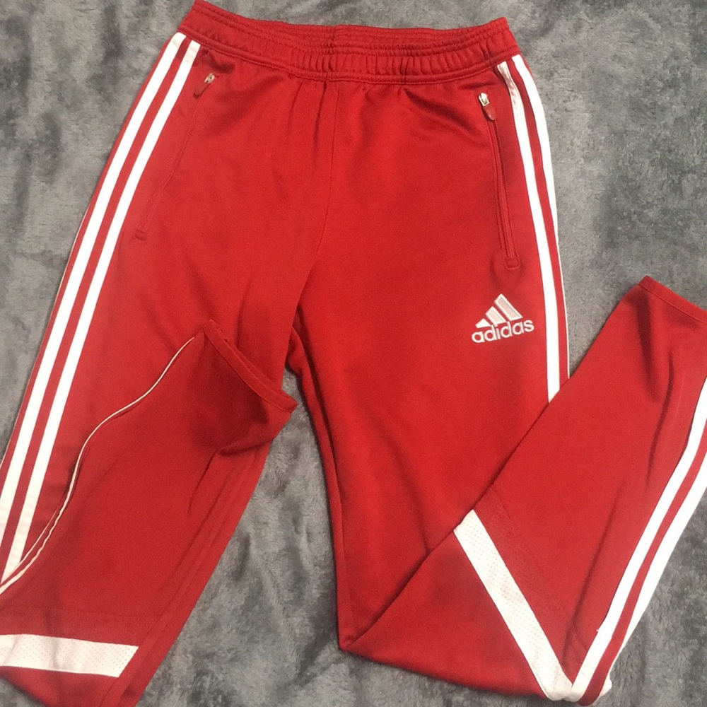 Red adidas joggers